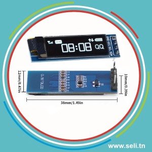 AFFICHEUR LCD LED SSD 1306 0.91 POUCE 128X64 OLED I2C BLANC SSD1306 3.5-5VDC.Arduino tunisie