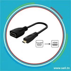 CORDON ADAPTATEUR MICRO-HDMI MALE / HDMI FEMELLE TYPE A POUR PI4 L=0.1M.Arduino tunisie