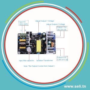 MODULE ALIMENTATION 180W ENTREE 220VAC - DEUX SORTIES SEPAREES REGLABLES .Arduino tunisie