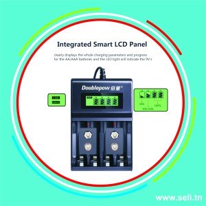 CHARGEUR PILE UNIVERSEL DOUBLEPOW DP-UK95 2X9V - 4XAA - 4XAAA +ADAP USB AVEC AFFICHEUR LCD.Arduino tunisie