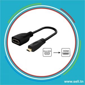 CORDON ADAPTATEUR MICRO-HDMI MALE / HDMI FEMELLE TYPE A POUR PI4 L=0.1M.Arduino tunisie