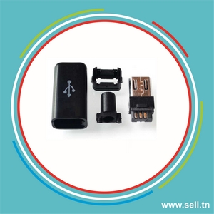 FICHE CONNECTEUR MICRO USB MALE 5P TYPE B + CACHE 4EN1.Arduino tunisie