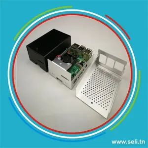 BOITIER DE PROTECTION POUR RASPBERRY PI4 EN ALUMINIUM  NOIR + VENTILATEUR + KIT RADIATEURS.Arduino tunisie