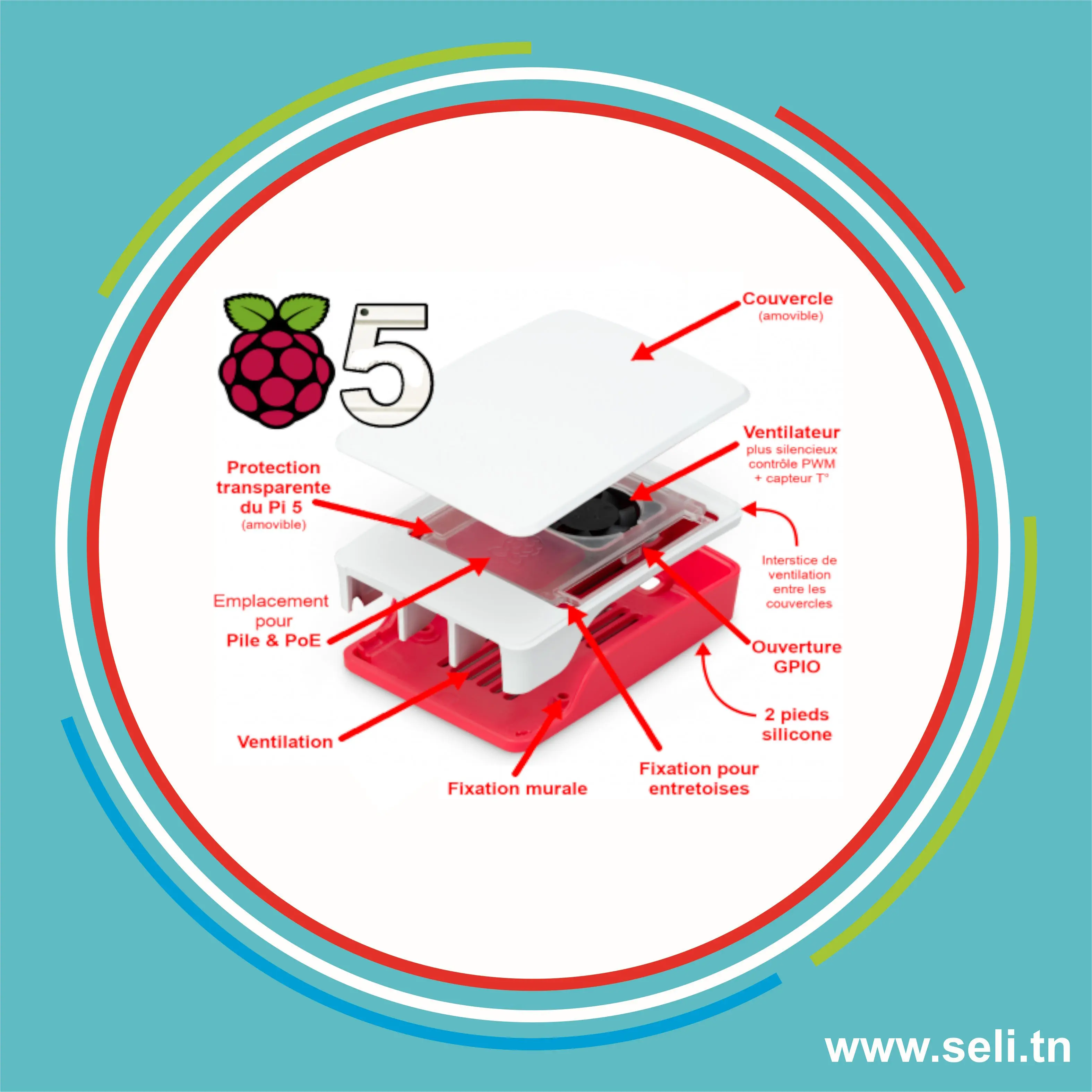 BOITIER OFFICIELLE POUR RASPBERRY PI5 AVEC VENTILATEUR.Arduino tunisie