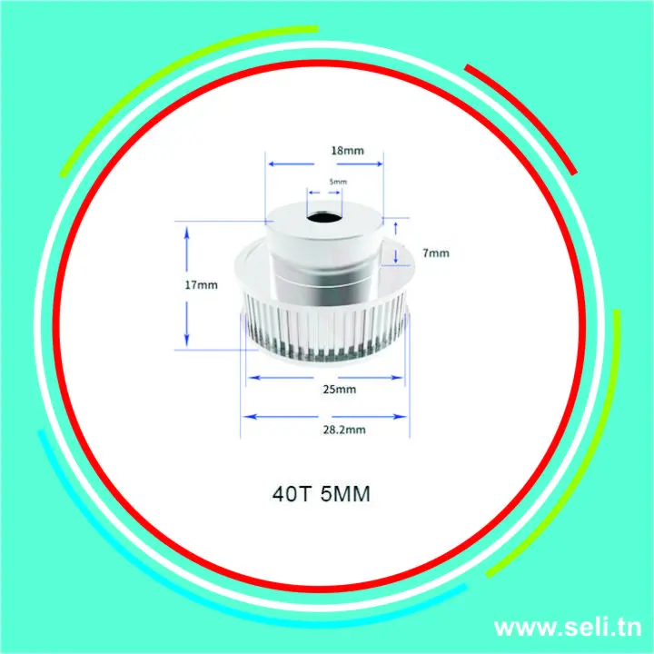 2GT-40-6 T=5MM POULIE DE SYNCHRONISATION 40 DENTS POUR COUR. 6MM.Arduino tunisie