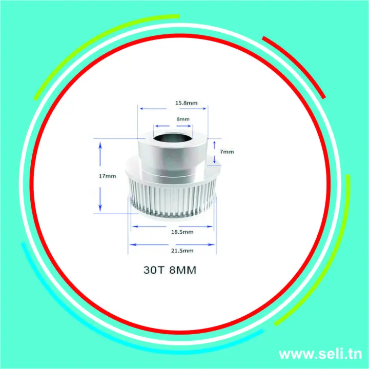 2GT-30-6 T=8MM POULIE DE SYNCHRONISATION 30 DENTS POUR COUR. 6MM.Arduino tunisie