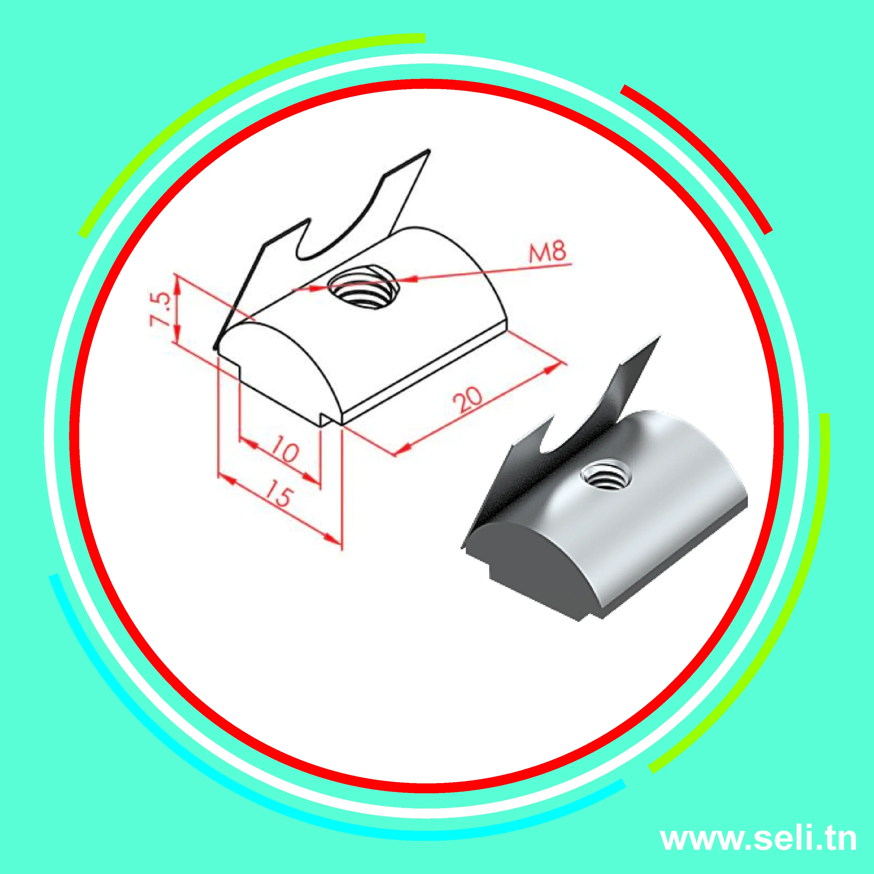 ECROU TASSAUD LOURD A RESSORT M8 - R10   .Arduino tunisie