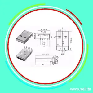 FICHE USB-A MALE SUR CHASSIS VERTICAL ANGLE 90DEG.Arduino tunisie