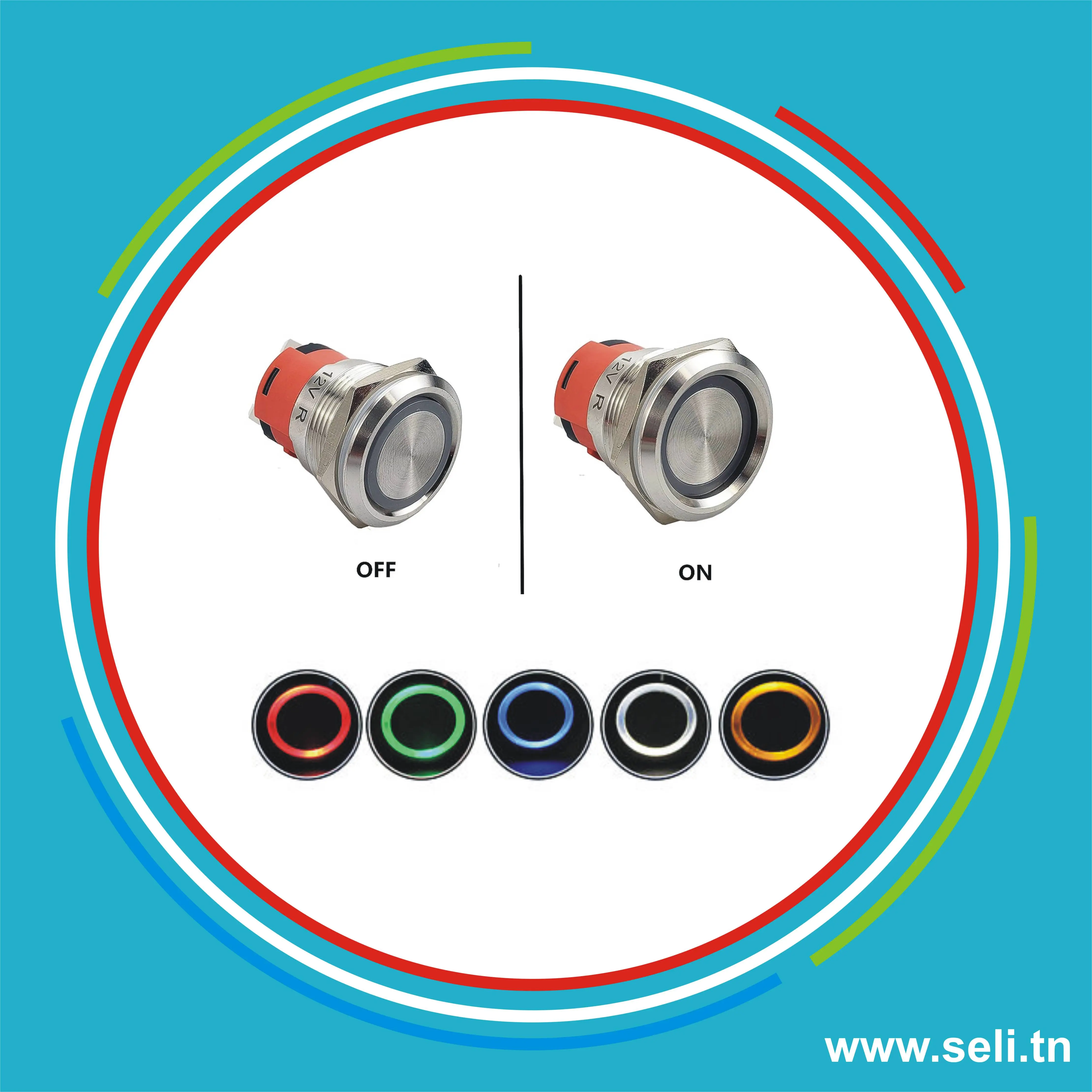 INTERRUPTEUR POUSSOIR METALLIQUE LUMINEUX ROUGE D=22MM 12-24VDC CONTACT NC-NO.Arduino tunisie