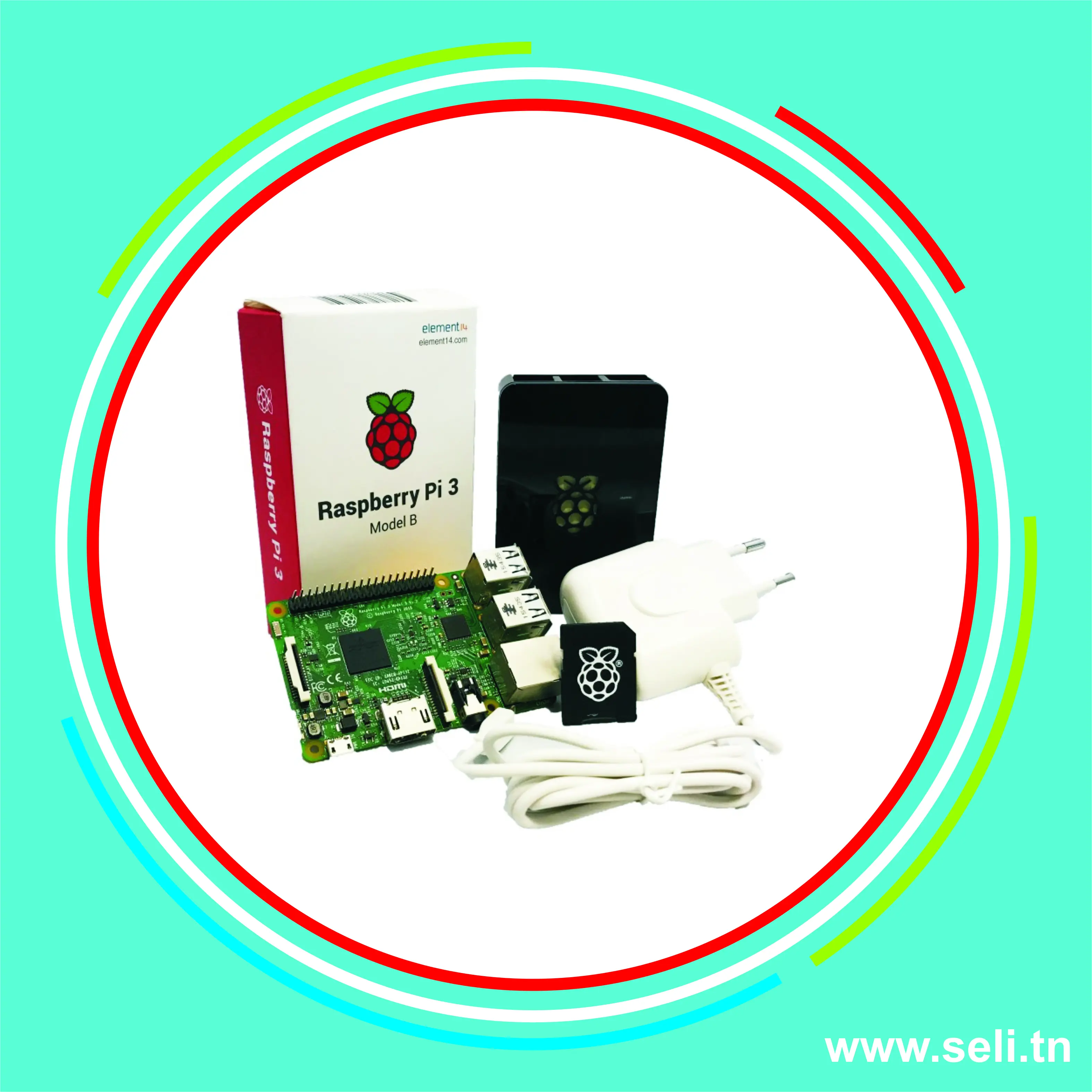 KIT RASPBERRY PI3 - 1G MODEL B AVEC BOITIER OFFICIEL+SD 16GB NOOBS+ALIMENTATION.Arduino tunisie
