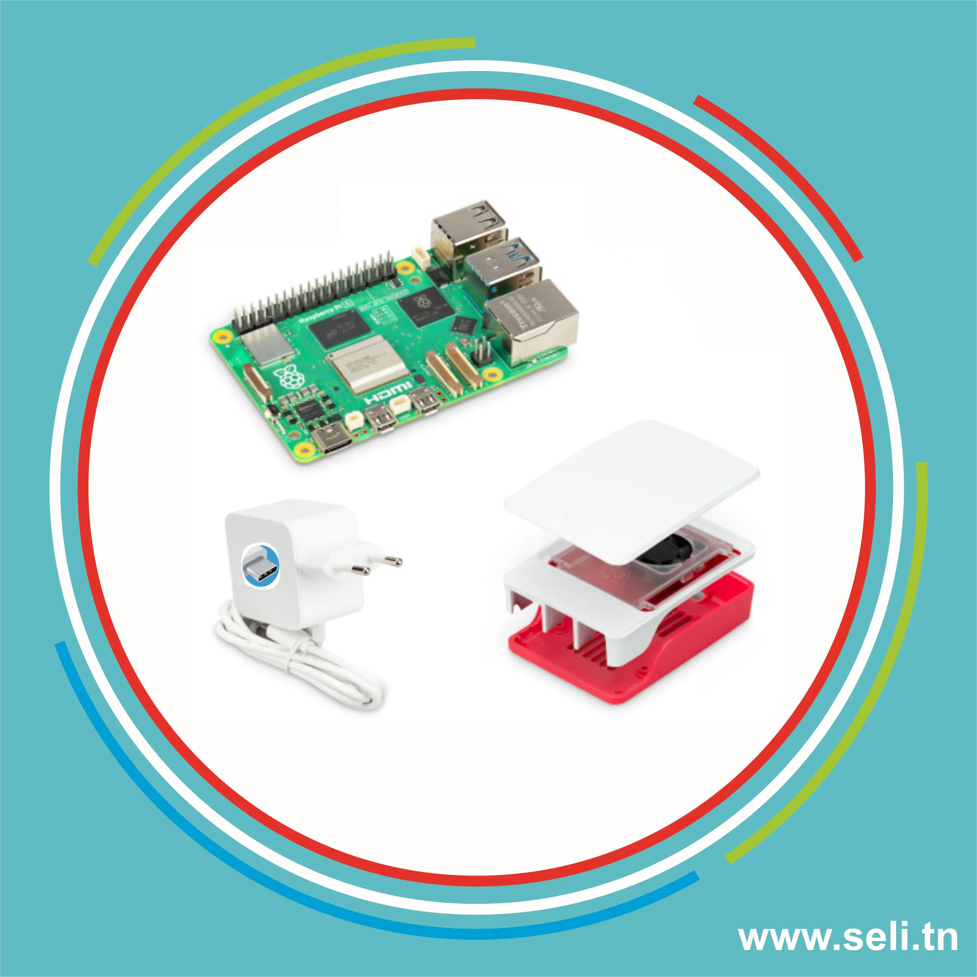 KIT ESSENTIEL RASPBERRY PI5 - 8GB  AVEC ALIMENTATION 27W, BOITIER OFFICIELLES ET VENTILATEUR.Arduino tunisie