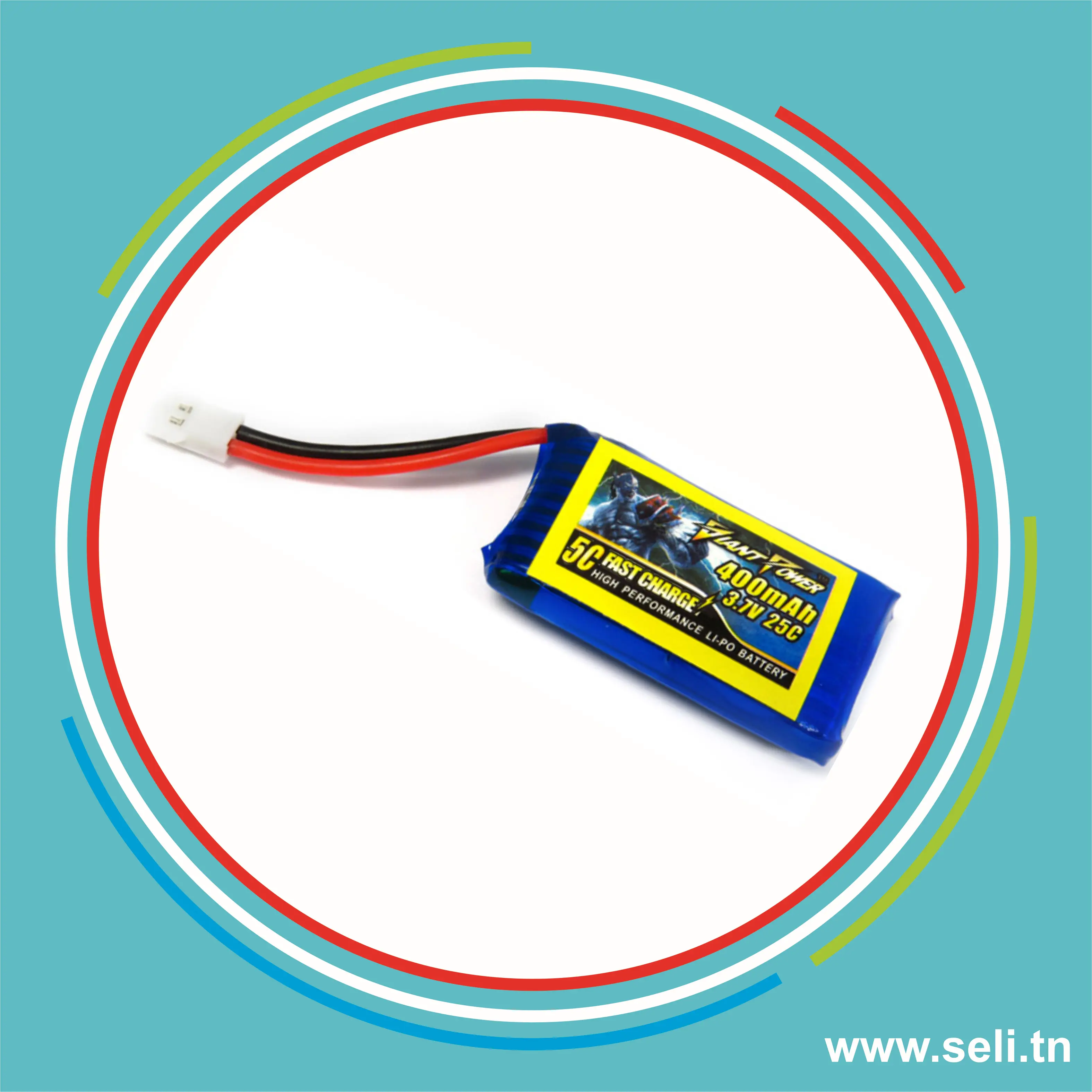 BATTERIE LIPO 1S 3.7V - 400mAh 25C 8.5X20X37MM 10.2GR.Arduino tunisie