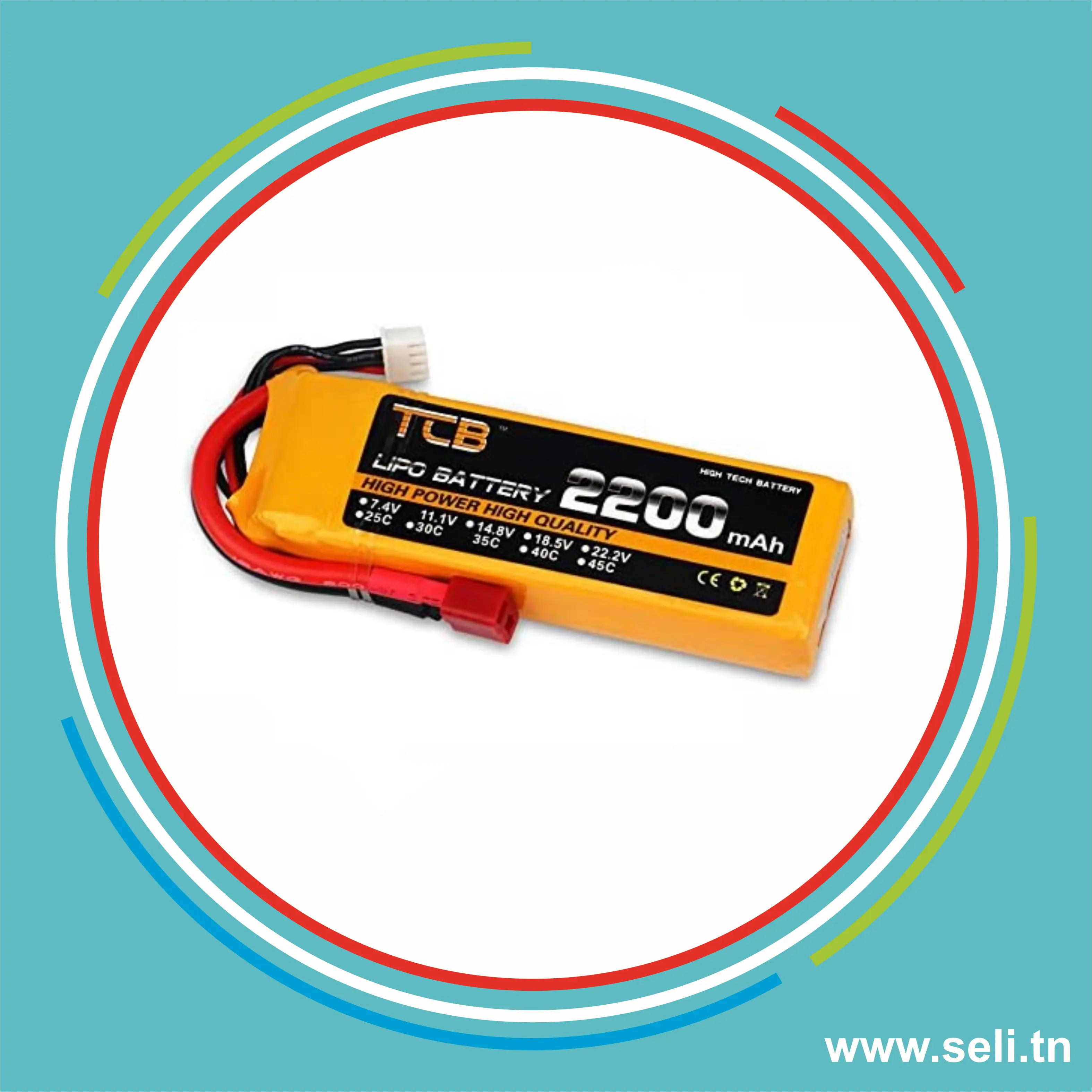 BATTERIE LIPO 3S 11.1V - 2200mAh 35C - XT60 TCBWORTH.Arduino tunisie