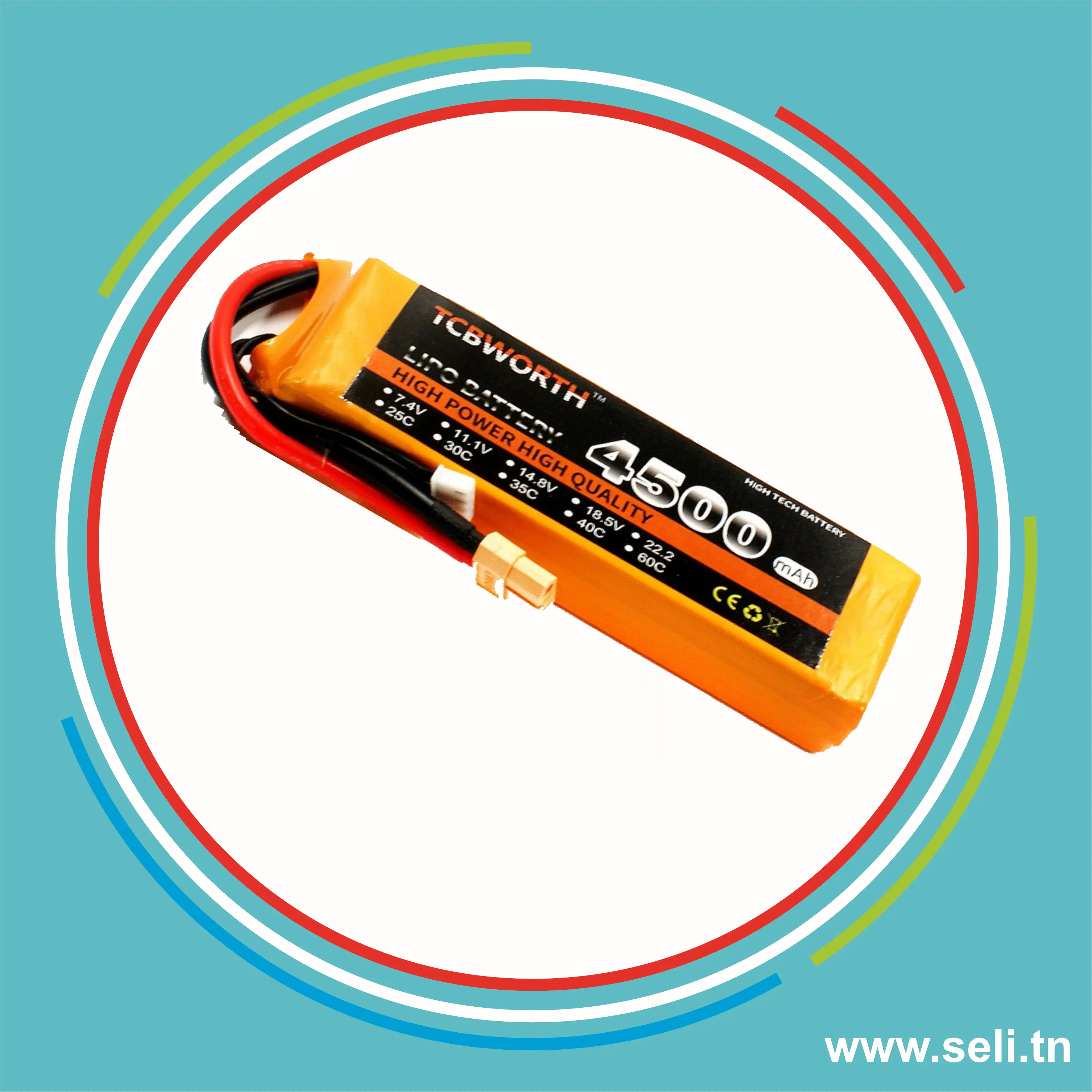 BATTERIE LIPO 3S 11.1V - 4500mAh 60C - XT60 TCBWORTH.Arduino tunisie