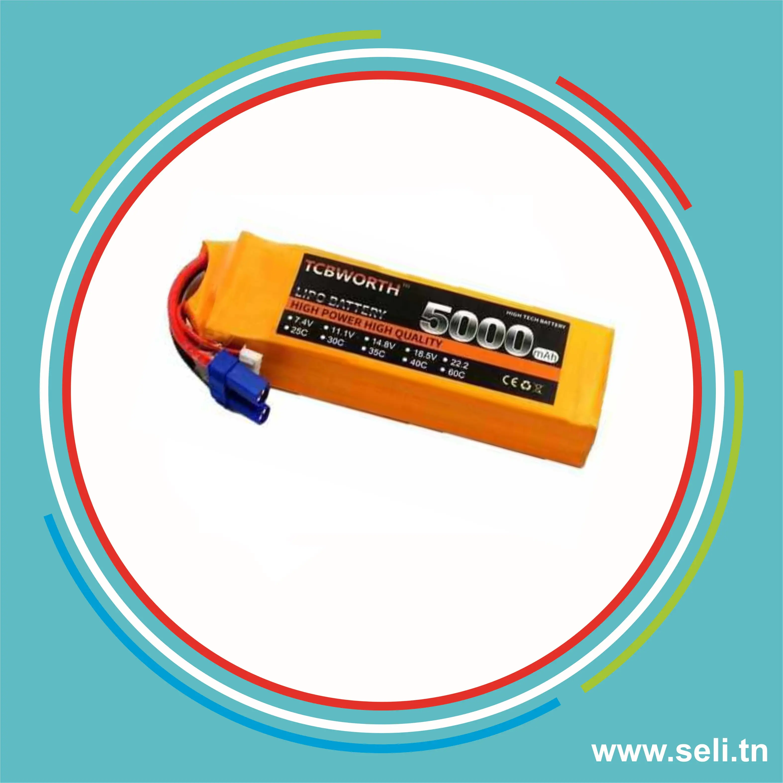 BATTERIE LIPO 3S 11.1V - 5000mAh 60C - XT60 TCBWORTH 140X40X25MM POIDS=360Gr.Arduino tunisie