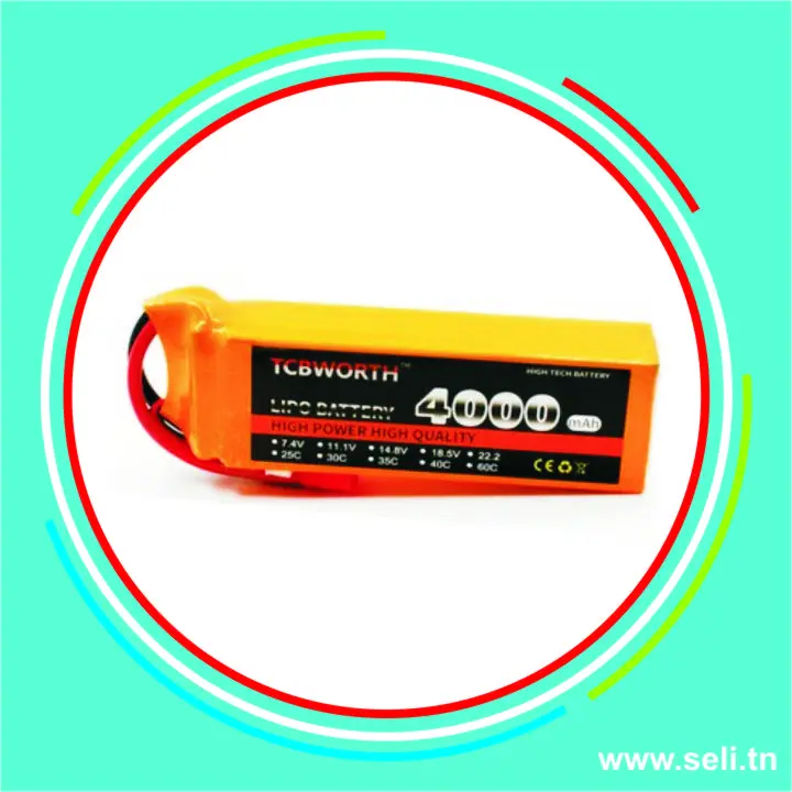 BATTERIE LIPO 4S 14.8V - 4000mAh 100C - XT60 TCBWORTH.Arduino tunisie