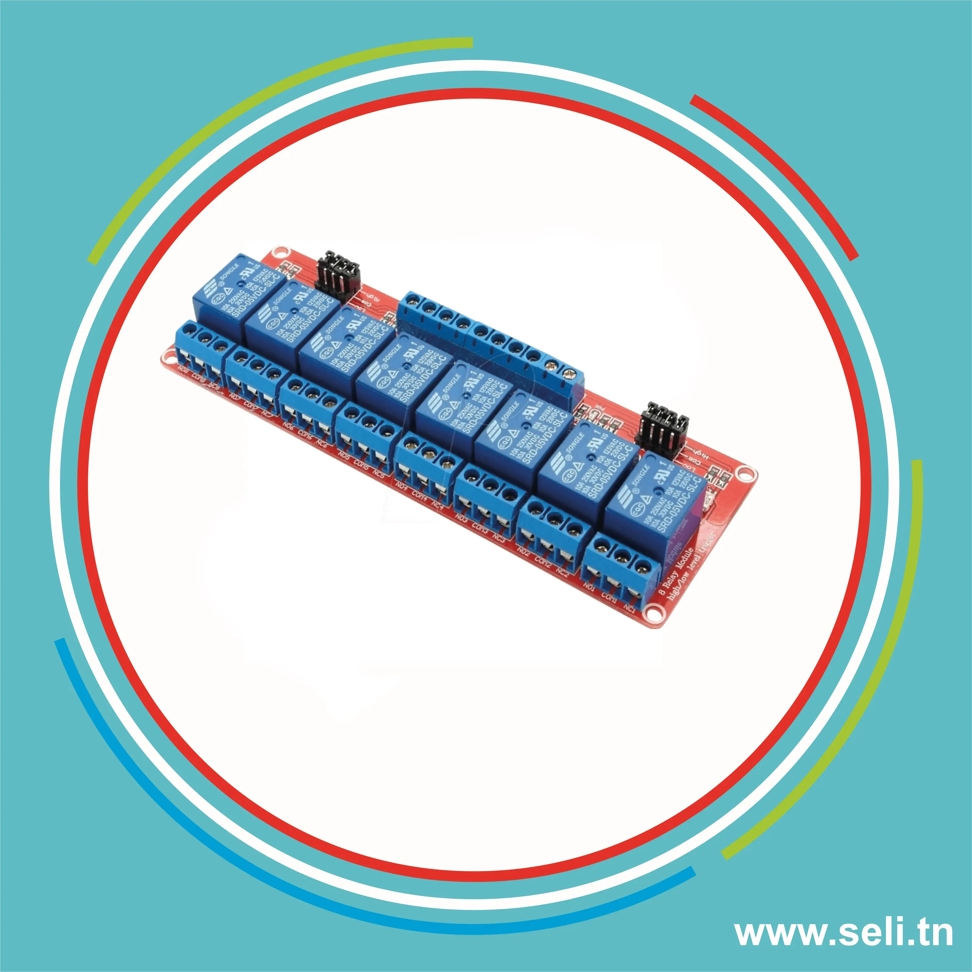 MODULE RELAIS 8 CANNAUX 5V AVEC OPTOCOULPEUR ET BORNIERS A VISSSER.Arduino tunisie