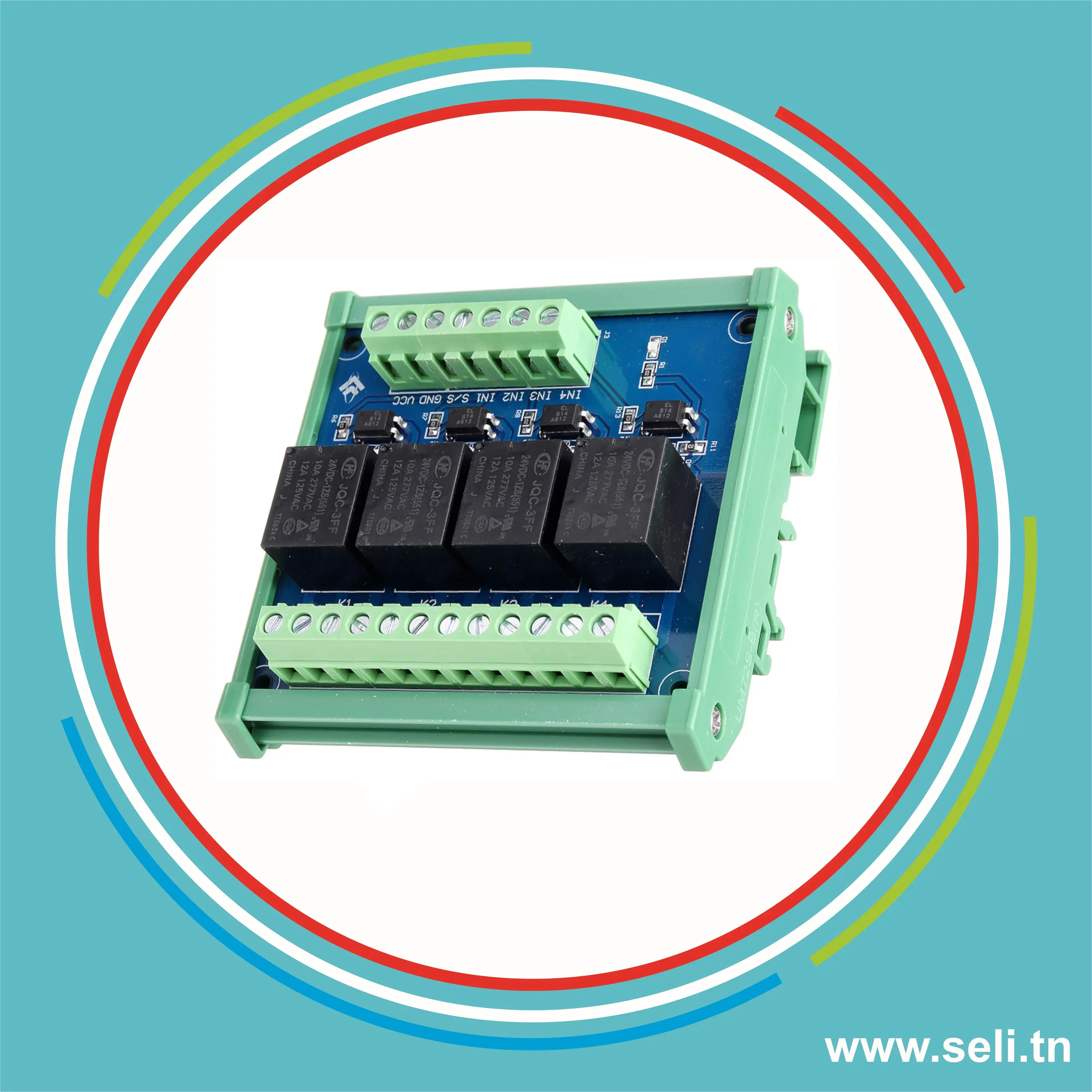 MODULE RELAIS 4 CANNAUX 24VDC AVEC ISOLATION OPTIQUE MOTAGE SUR RAIL DIN.Arduino tunisie