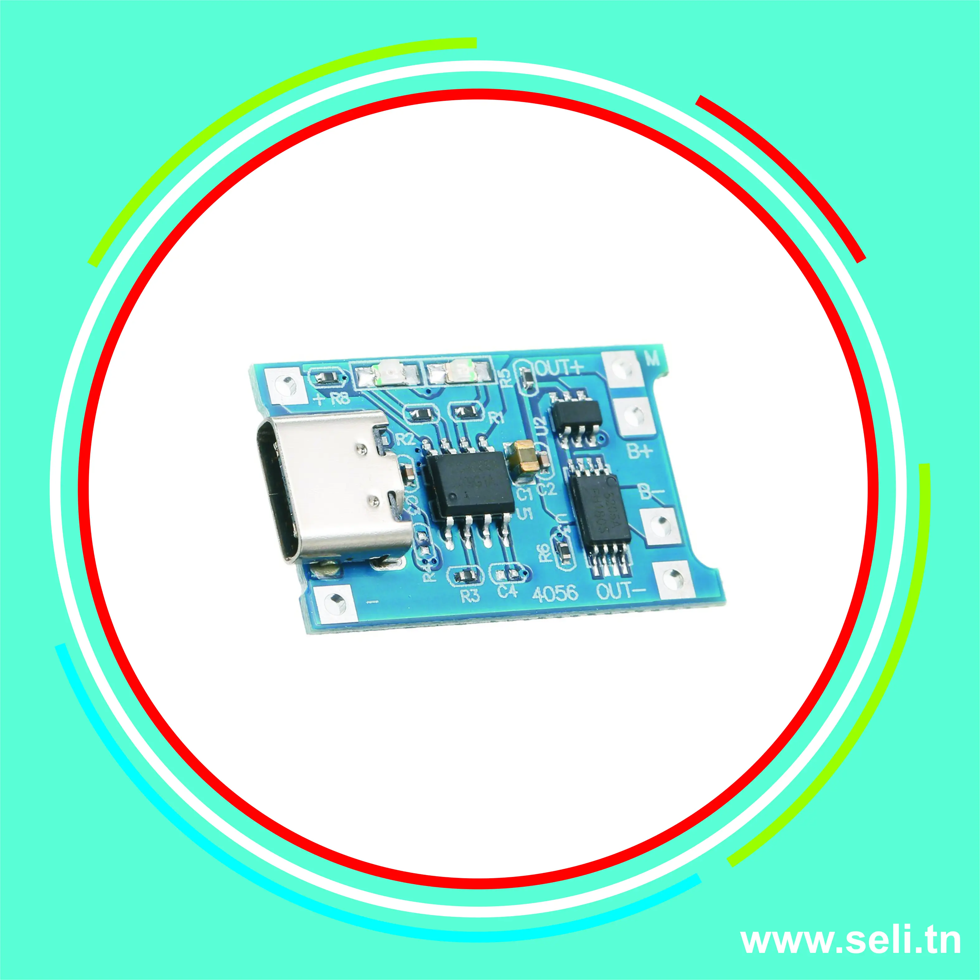 MODULE DE CHARGE BATERRIE - USB TYPE C  AVEC PROTECTION 5V 1A POUR BATTERIE 18650.Arduino tunisie