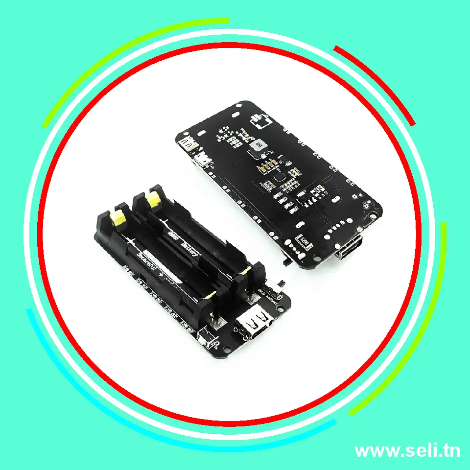 MODULE DE CHARGE /SUPPORT POUR DEUX BATTERIES 18650 AVEC PROTECTION DE SURCHARGE SORTIE 5V.Arduino tunisie