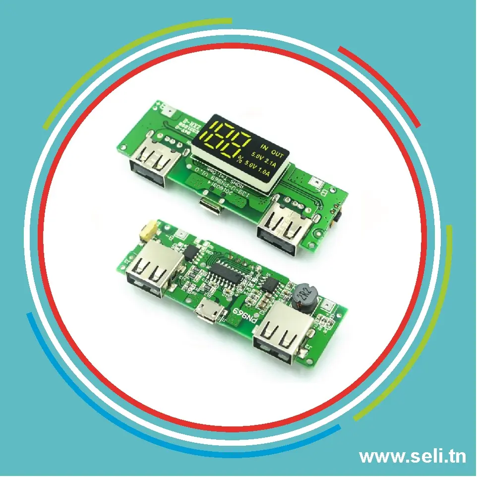 MODULE DE CHARGE DOUBLE SORTIES MICRO USB 5V 2.1A+1A .Arduino tunisie