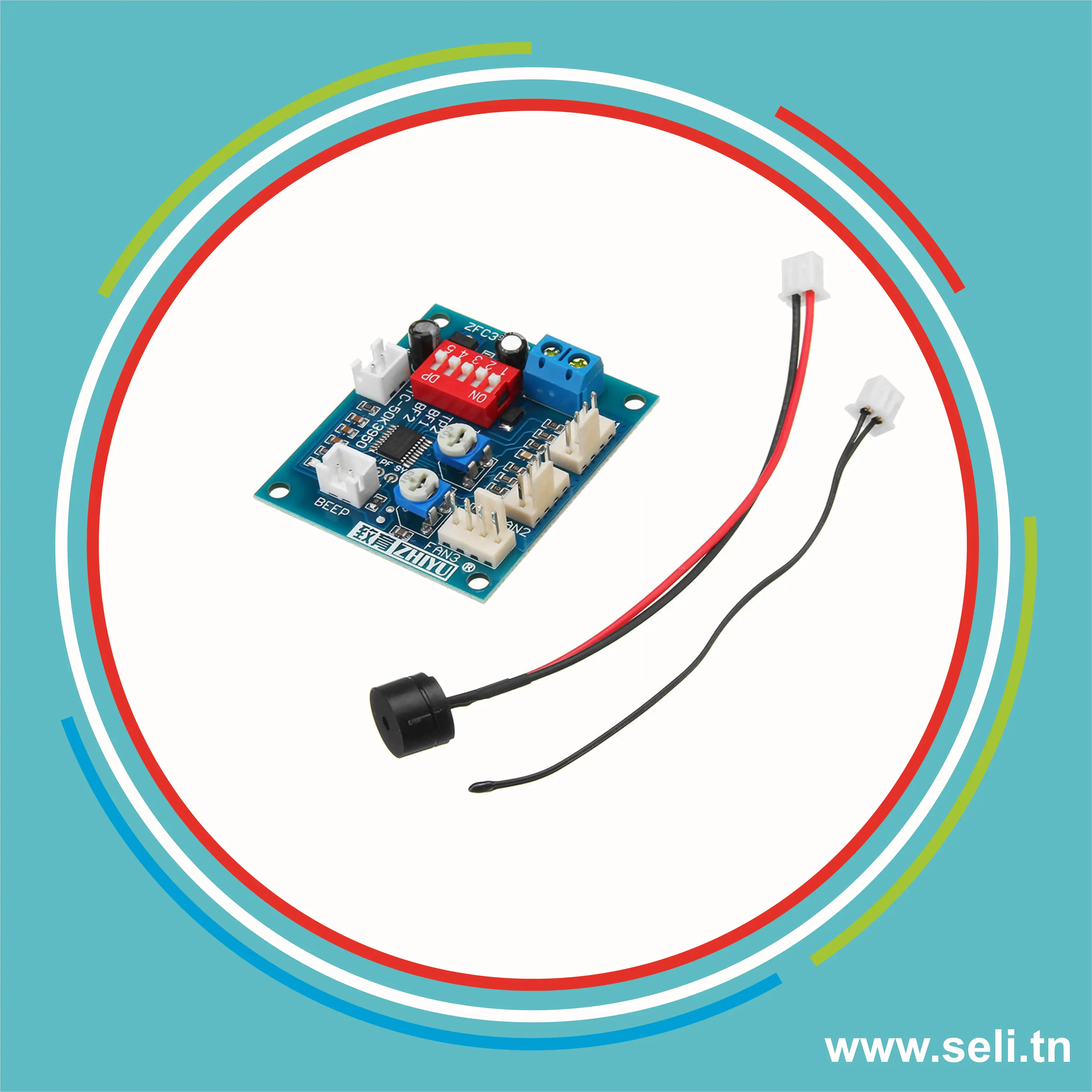 MODULE CONTROLE VENTILATEUR DE REFROIDISSEMENT PWM 12V 4FIL + BUZZER + SONDE DE TEMPERATURE.Arduino tunisie