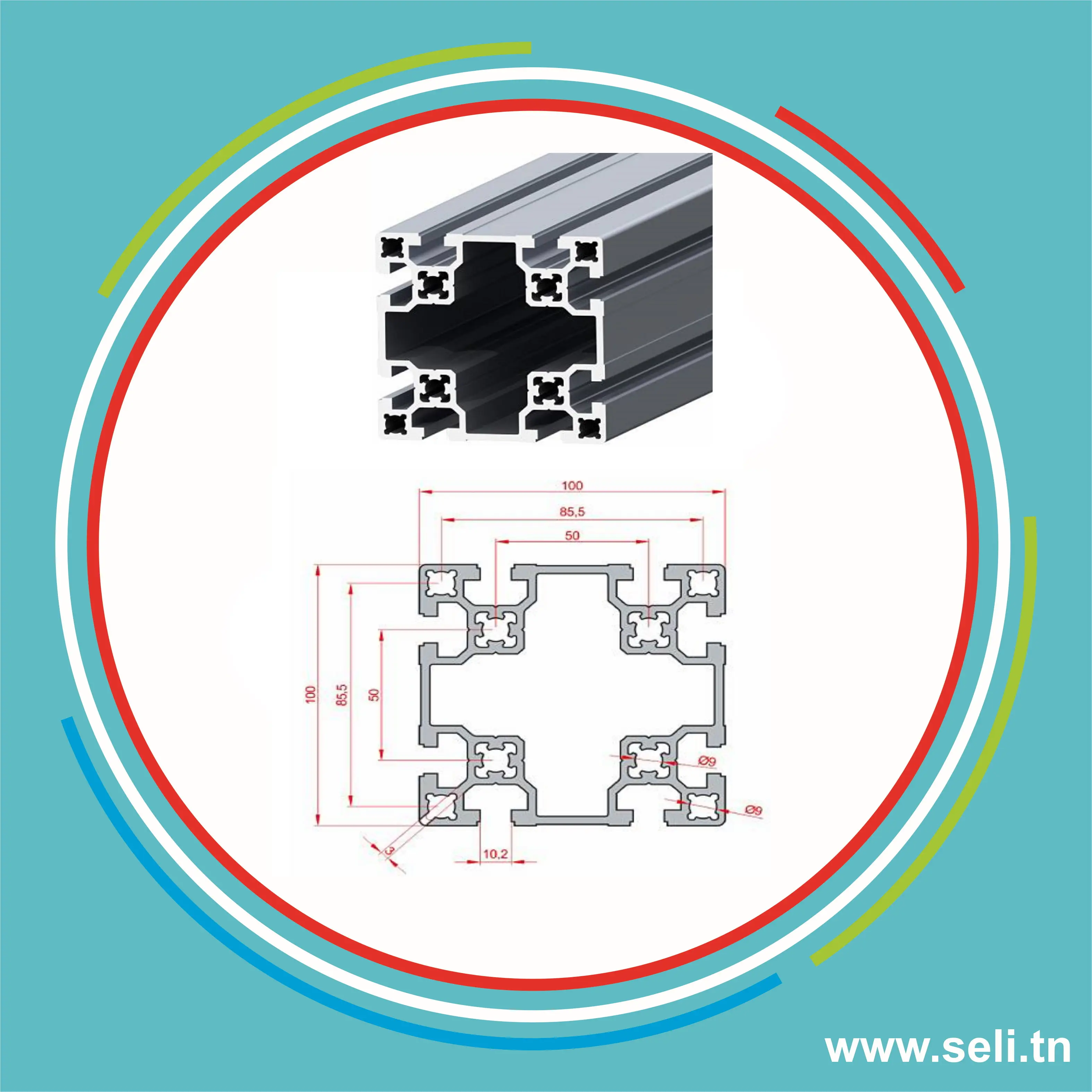 100X100 PROFILE ALUMINIUM INDUSTRIEL DK L=2000MM.Arduino tunisie