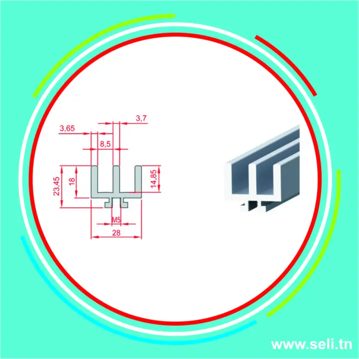 18X28 PROFILE ALUMINIUM INDUSTRIEL DE GLISSIERE DK  L=5000MM.Arduino tunisie