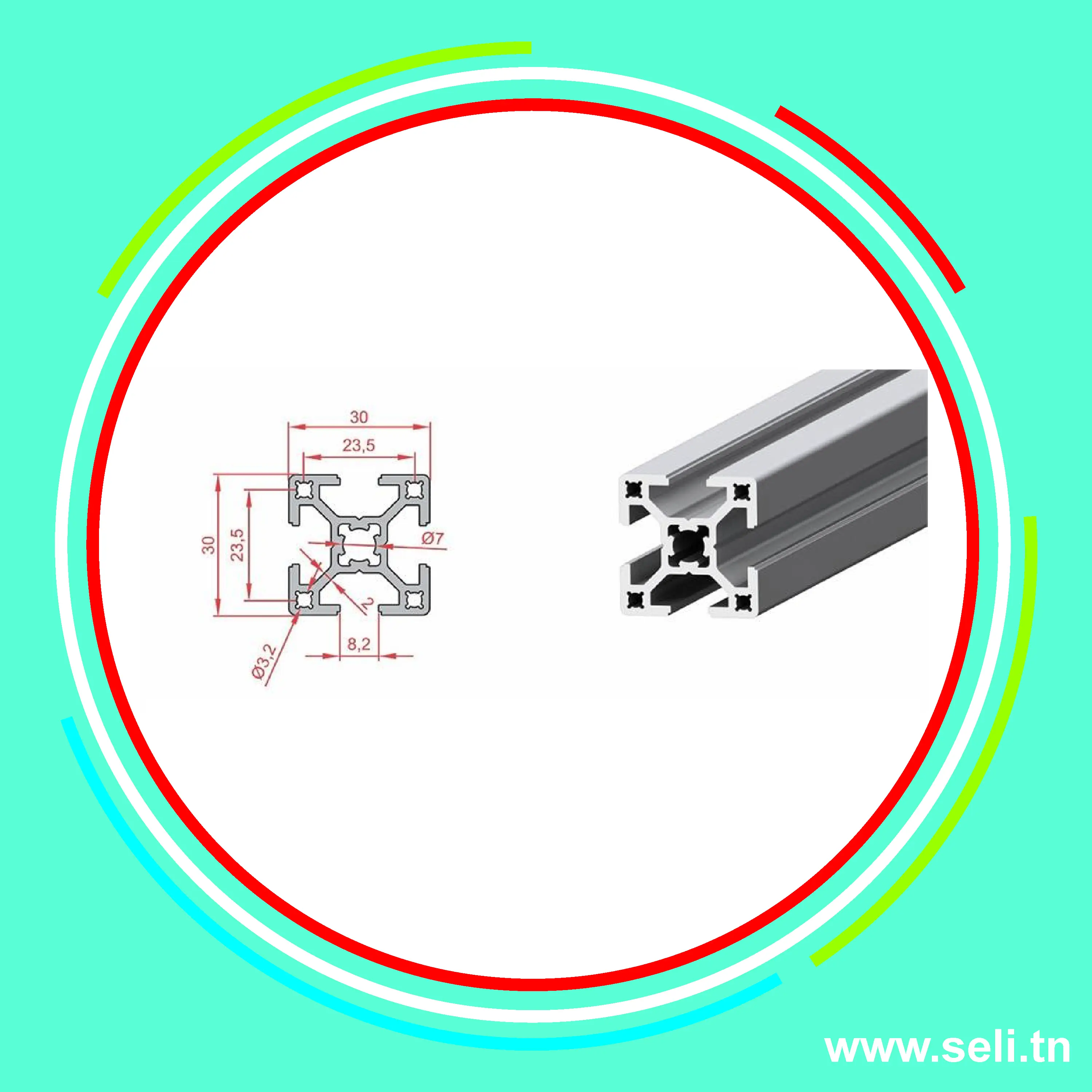 30x30 PROFILE ALUMINIUM INDUSTRIEL DK  L=2000MM .Arduino tunisie