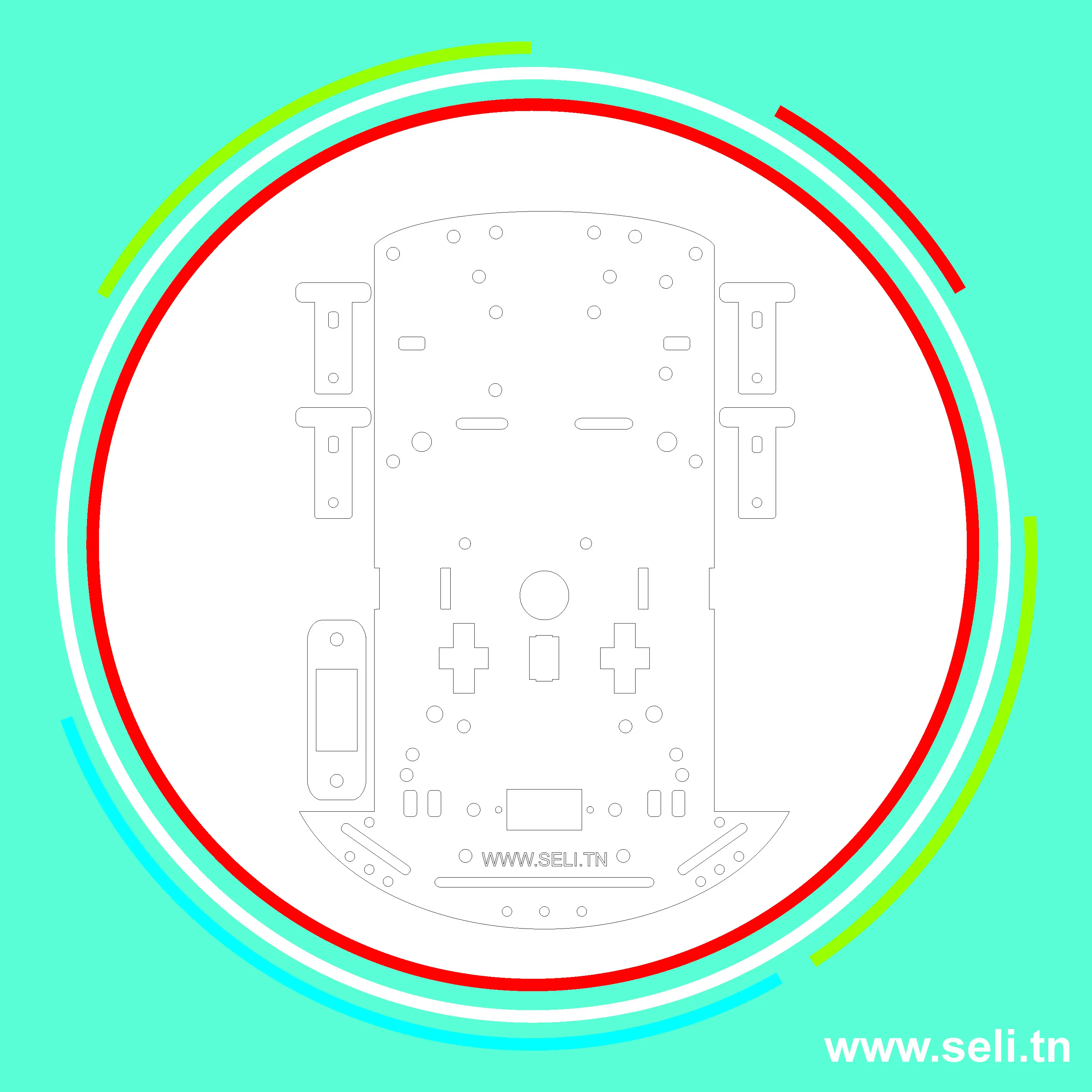 CHASSIS EN PLEXIGLAS EP=4MM TRANSPARENT POUR 2 ROUES MOTRICES.Arduino tunisie