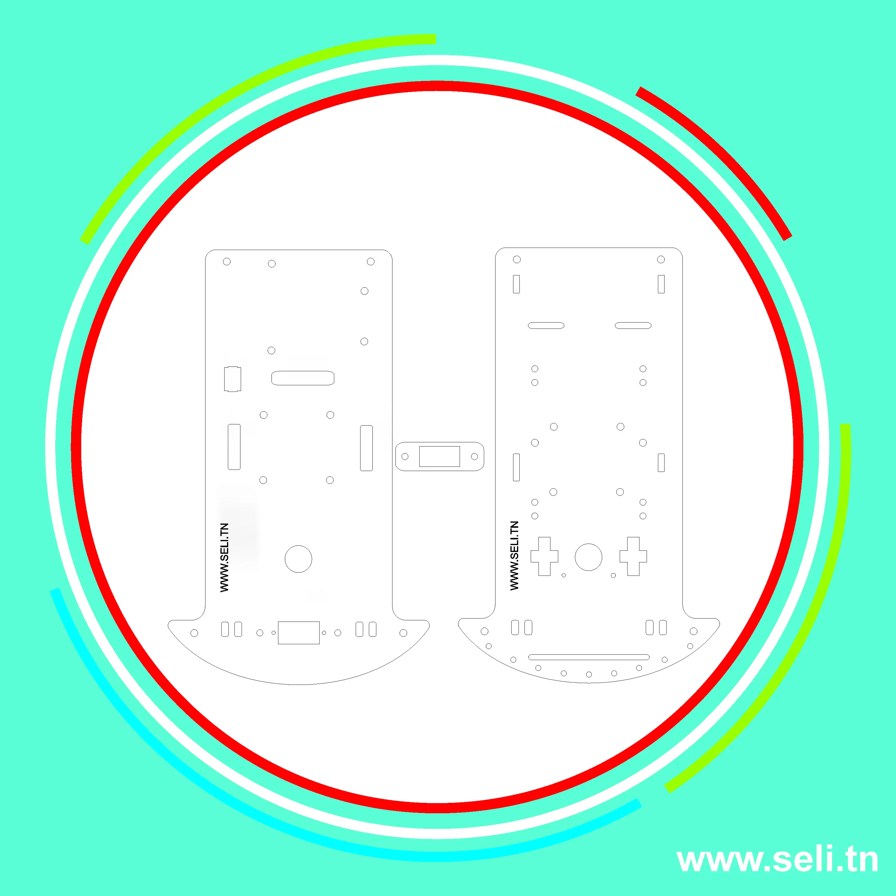 CHASSIS EN PLEXIGLAS EP=4MM TRANSPARENT POUR 4 ROUES MOTRICES.Arduino tunisie