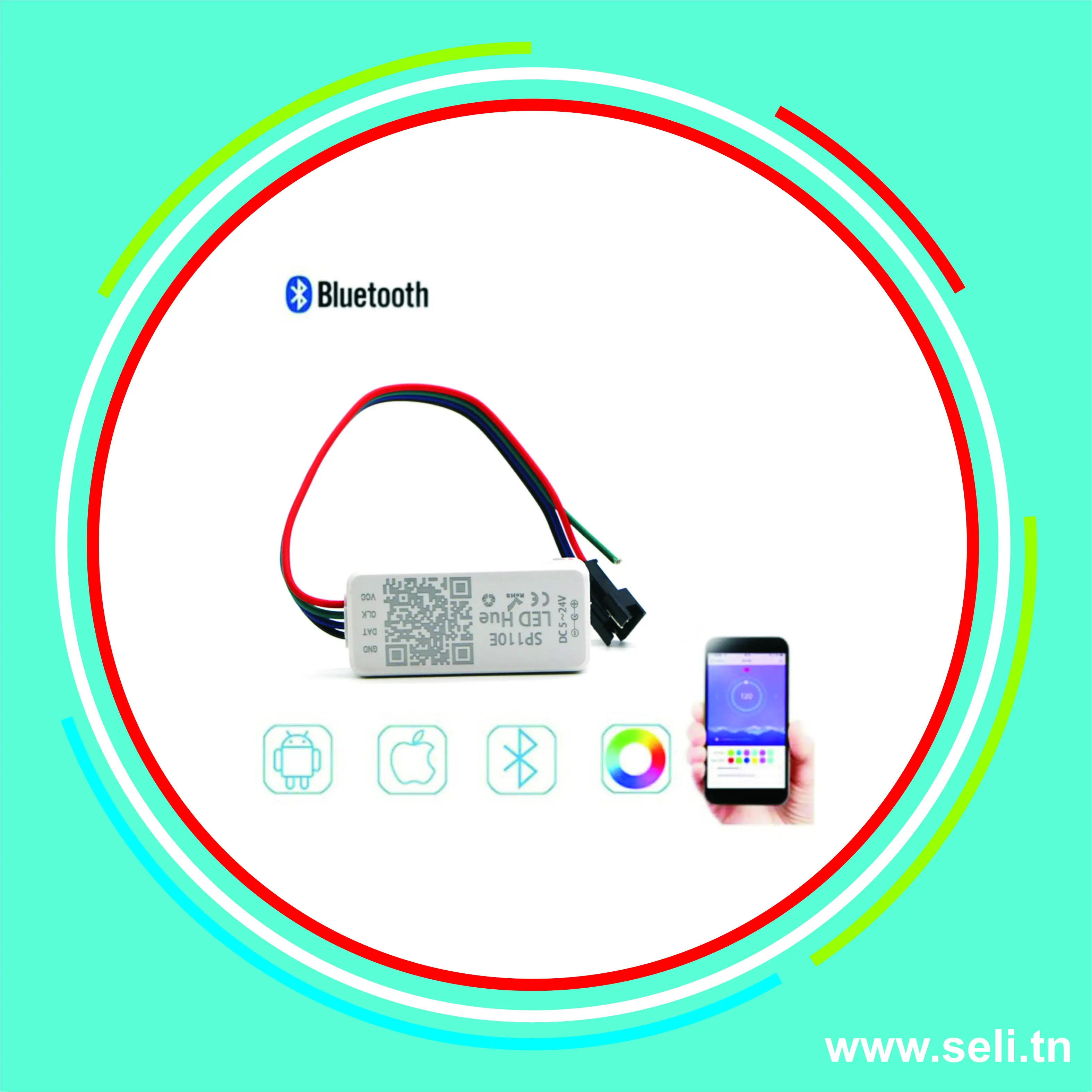 CONTROLEUR BLUETOOTH POUR RUBAN LED SP110E SYNCHRONISATION AVEC LA MUSIQUE COMPATIBLE IOS ET ANDROID .Arduino tunisie