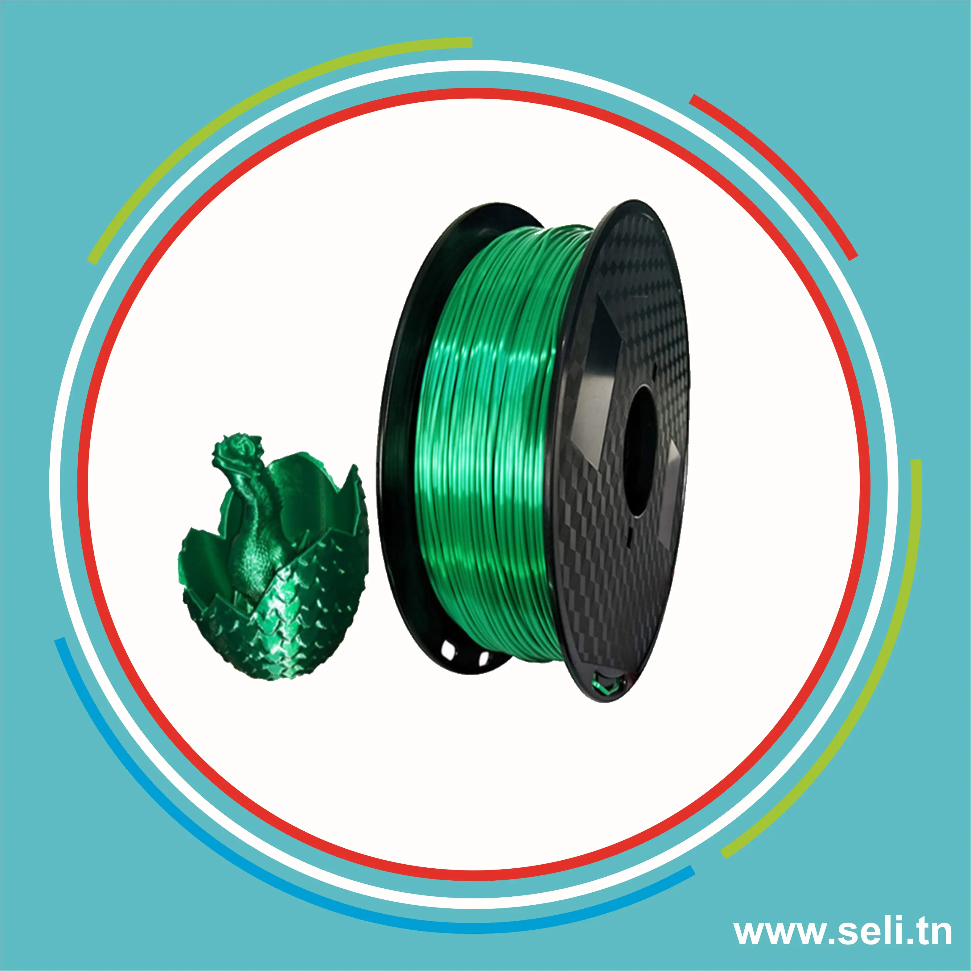 SILK PLA 1.75MM COULEUR VERT 111158A POIDS 1KG.Arduino tunisie