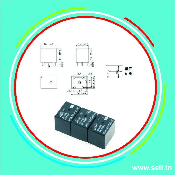 RELAIS 5V DC 1 NO 125VAC/20A SRA-05VDC-AL-(4P) T72.Arduino tunisie