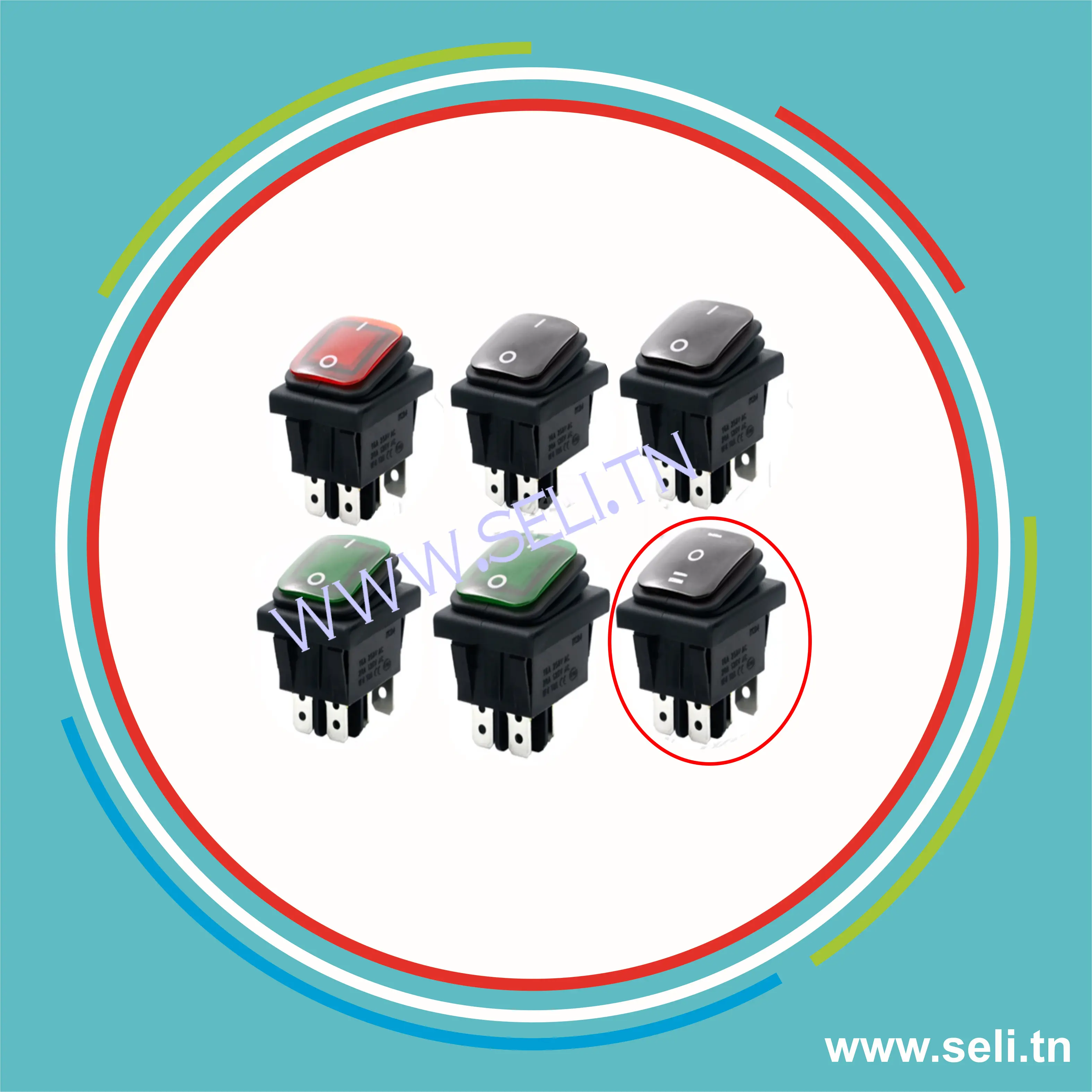 INTERRUPTEUR A BASCULE ETANCHE NOIR 16A 250V  KCD4  6 POLES 3 POSITIONS ON-OFF-ON.Arduino tunisie