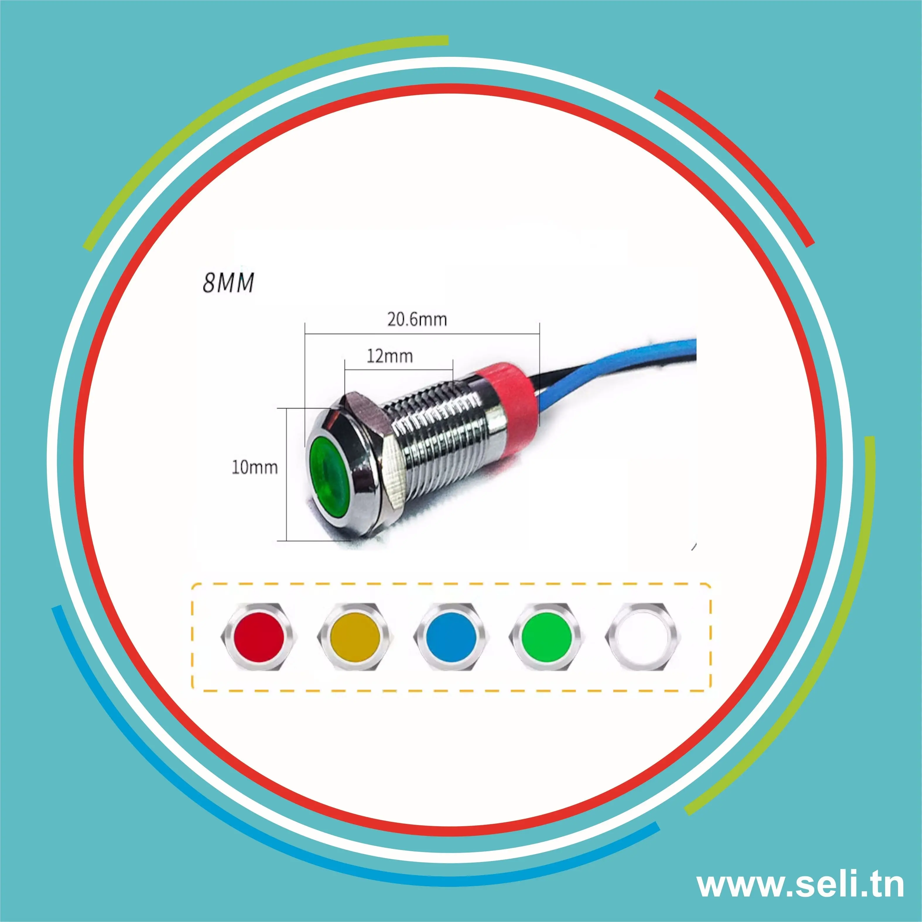 VOYANT METALLIQUE ETANCHE 9-24 VDC 6MM VERT AVEC FIL.Arduino tunisie