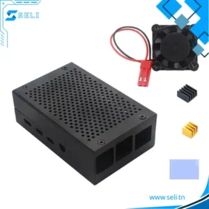 BOITIER DE PROTECTION RASPBERRY PI4 EN ALUMINIUM NOIR + VENTILATEUR
