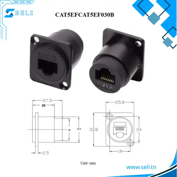 CONNECTEUR SUR BOITIER RJ45 CAT 6 F/F NOIR XLR 86 – Image 2