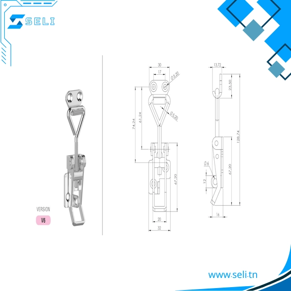 GRENOUILLERE AVEC ETIRIER DE SERRAGE 721 V6 ZINGUE BLANC 128.74X67.20MM – Image 2