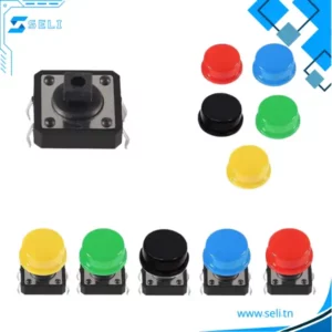 BOUTON TACTILE 12X12X7.3 MM ET CAPOT COLOREE