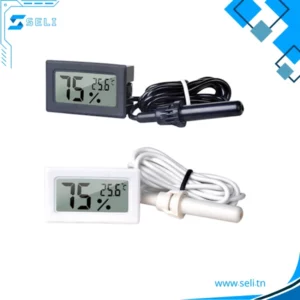 AFFICHEUR LCD DE TEMPERATURE ET HUMIDITE AVEC SONDE EXTERNE LONGEUR CABLE 1M COULEUR NOIR