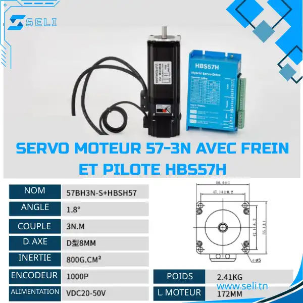 KIT 57-3NBH-21D-S SERVOMOTEUR PAP NEMA 23 3NM EQUIPPE PAR FREIN ET PILOTE HBS57H – Image 2