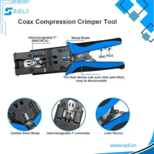 PINCE A SERTIR REGLABLE OUTIL DE SERTISSAGE A COMPRESSION COAXIALE DURABLE CONNECTEUR DE SERTISSAGE BNC/RCA/F RG59/58/6 COUPE-FIL DE CABLE 1 PIECE