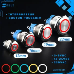 BOUTON ET INTERRUPTEUR POUSSOIR METALLIQUE LUMINEUX