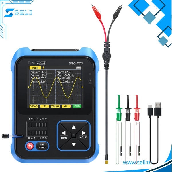 FNIRSI OSCILLOSCOPE PORTATIF 3 EN 1 DSO-TC3 GENERATEUR DE FONCTION ET TESTEUR DE COMPOSANTS – Image 4
