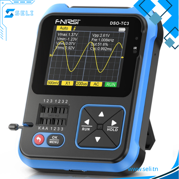 FNIRSI OSCILLOSCOPE PORTATIF 3 EN 1 DSO-TC3 GENERATEUR DE FONCTION ET TESTEUR DE COMPOSANTS – Image 2