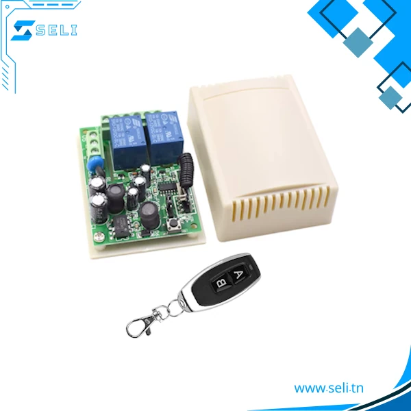 MODULE RECEPTEUR RELAIS RADIO 433MHZ 2 CANAUX 230VAC – ALIMENATION 80-220VAC + TELECOMMANDE