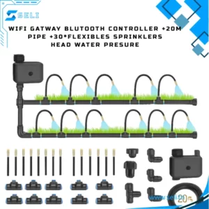 DISPOSITIF D'ARROSAGE AUTOMATIQUE TELECOMMANDE BLE + Wi-Fi, TUYAUTERIE AVEC 10 TETES D'ARROSAGE ET ACCESSOIRES