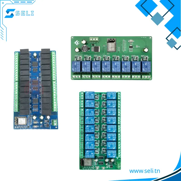 CARTE RELAIS PROGRAMMABLE A BASE DE ESP-12F 8/16/24/32 CANAUX ALIMENTATION 05/12/24VDC