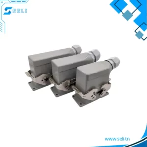 CONNECTEUR RECTANGULAIRE HARTING ROBUSTE HDC-HE , PRISE AVIATION ETANCHE 16 A, CONNECTEUR DE LIGNE SUPERIEUR ET LATERAL